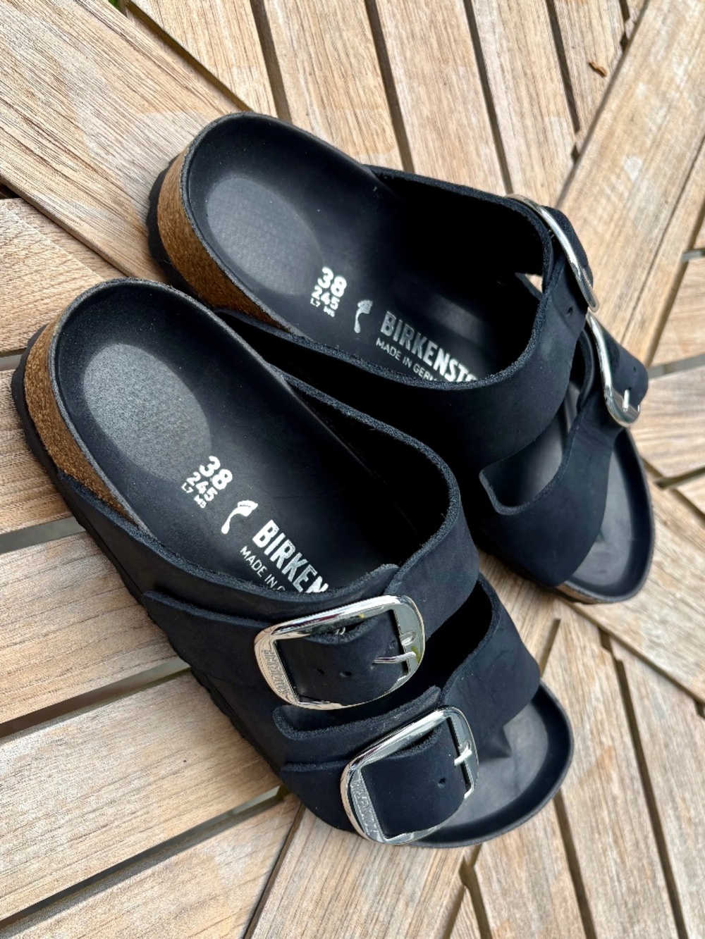 Birkenstock Arizona Big Buckle Sandals Oiled Leather Black 38 7-7.5 med/narrow